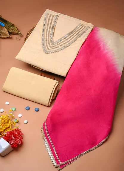 Ivory gulabi chanderi suit set (BSSECH02)
