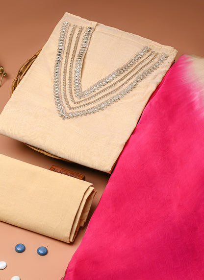 Ivory gulabi chanderi suit set (BSSECH02)
