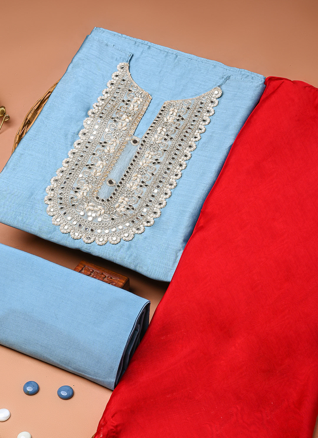 Neelam gulabi chanderi unstitched suit set (BSSECH06)