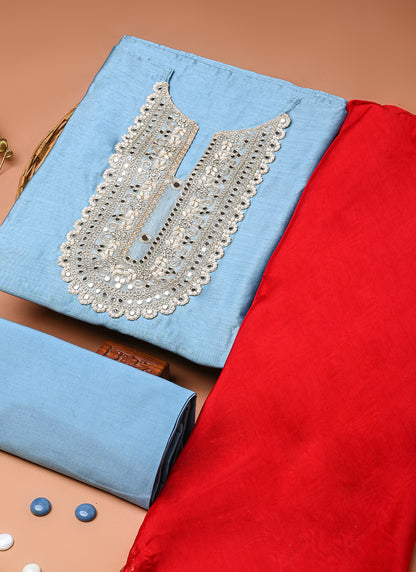 Neelam gulabi chanderi unstitched suit set (BSSECH06)