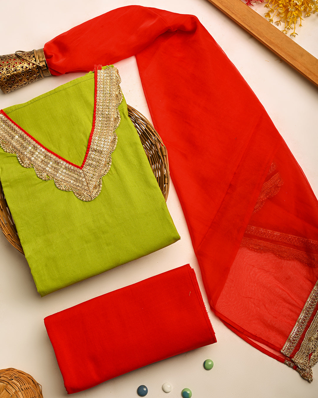 Hariyali Shringar Unstitched Cotton Suit Set (BSSEC21)