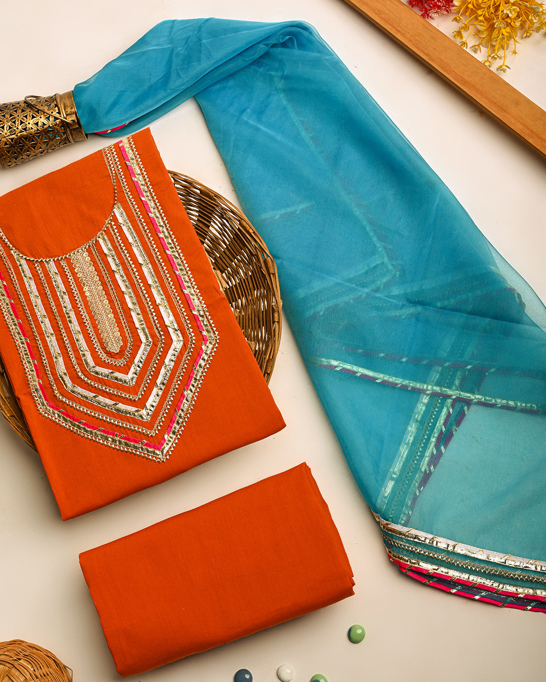 Rajwadi Gota Cotton Unstitched Suit Set (BSSEC12)