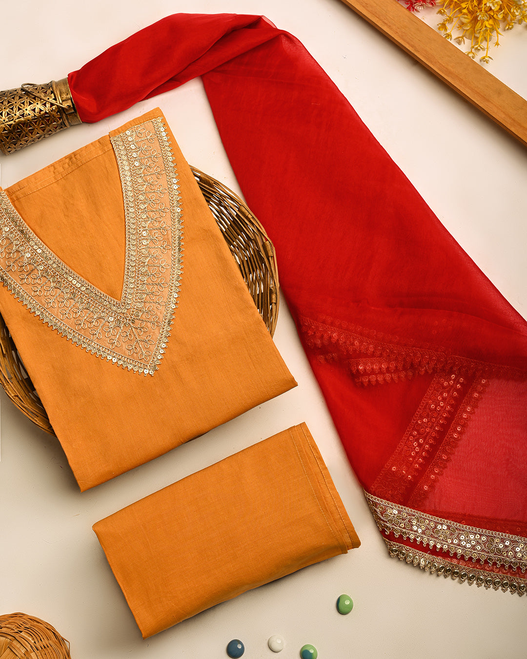 Sunehari Zari Unstitched Cotton Suit Set (BSSEC15)