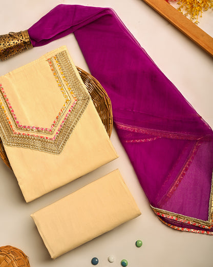 Pearl Purple Gota Unstitched Cotton Suit Set (BSSEC16)