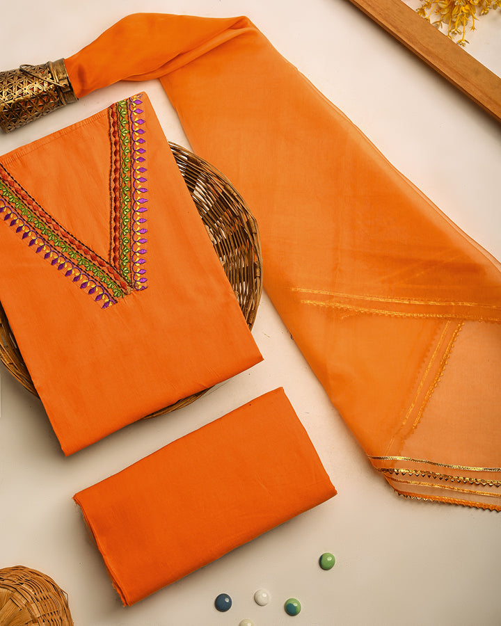 Kesariya Embroidery Unstitched Cotton Suit Set (BSSEC17)