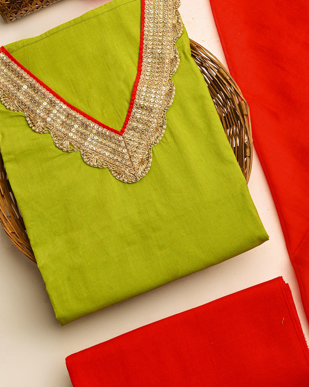 Hariyali Shringar Unstitched Cotton Suit Set (BSSEC21)