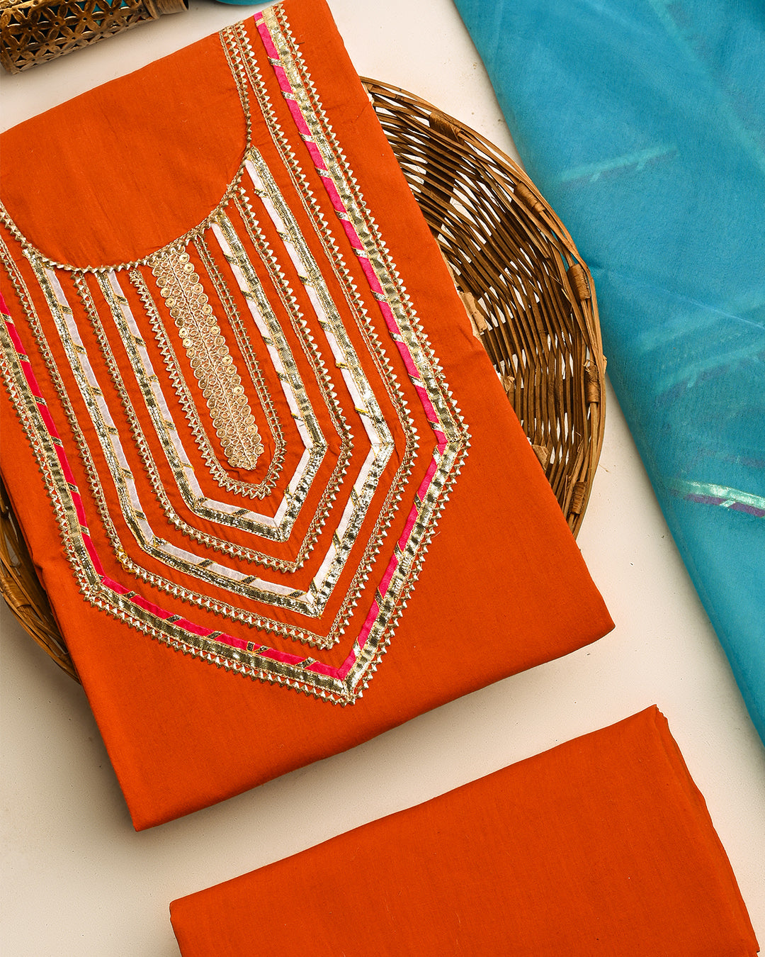 Rajwadi Gota Cotton Unstitched Suit Set (BSSEC12)