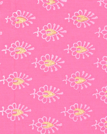 Exculsive Pink Khadi Gold Print Cotton Suit Sets With Kota Doria Dupatta (BSCOTKO69)