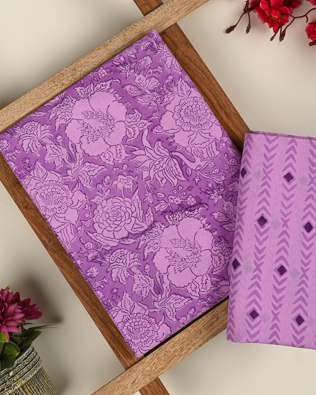 Traditional Hand Block Printed Cotton Suit Top And Bottom Set (BSTB48)