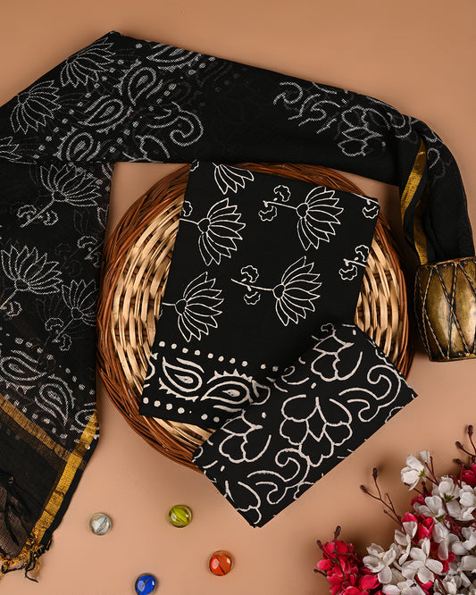 Exclusive Hand Block Print Cotton Suit With Kota Doria Dupatta(BSCOTKO25)