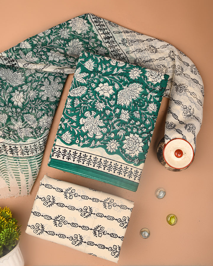 Premium Sanganeri Printed Cotton Suit With Chiffon Dupatta (BSCOTCH65)