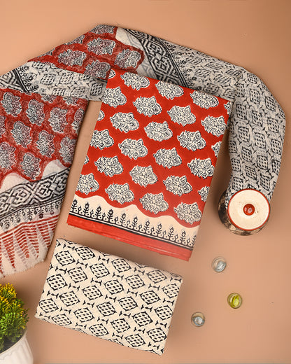Premium Sanganeri Printed Cotton Suit With Chiffon Dupatta (BSCOTCH88)