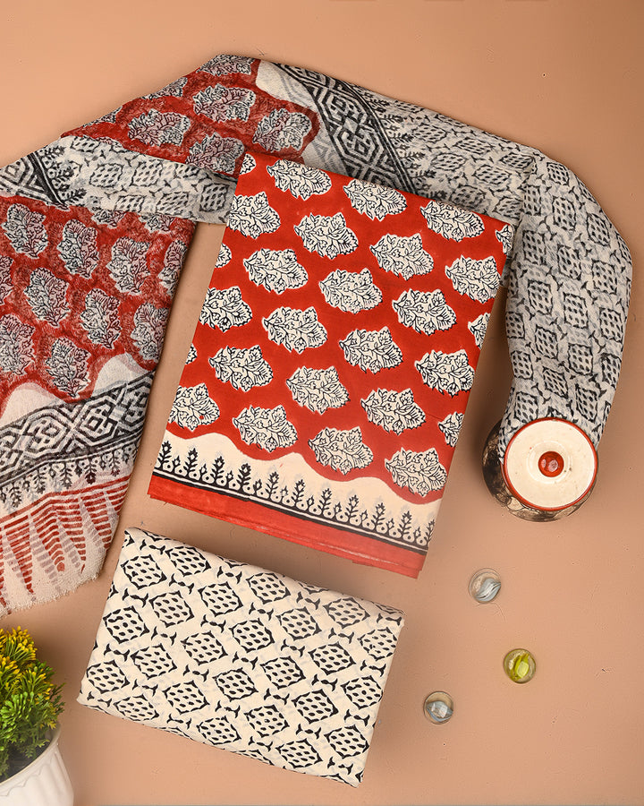 Premium Sanganeri Printed Cotton Suit With Chiffon Dupatta (BSCOTCH88)