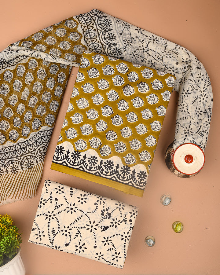 Premium Sanganeri Print Cotton Suit With Chiffon Dupatta (BSCOTCH41)