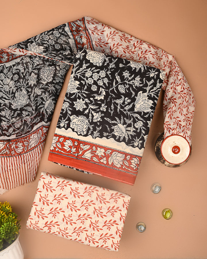 Tradiitional Sanganeri Printed Cotton Suit With Chiffon Dupatta (BSCOTCH53)