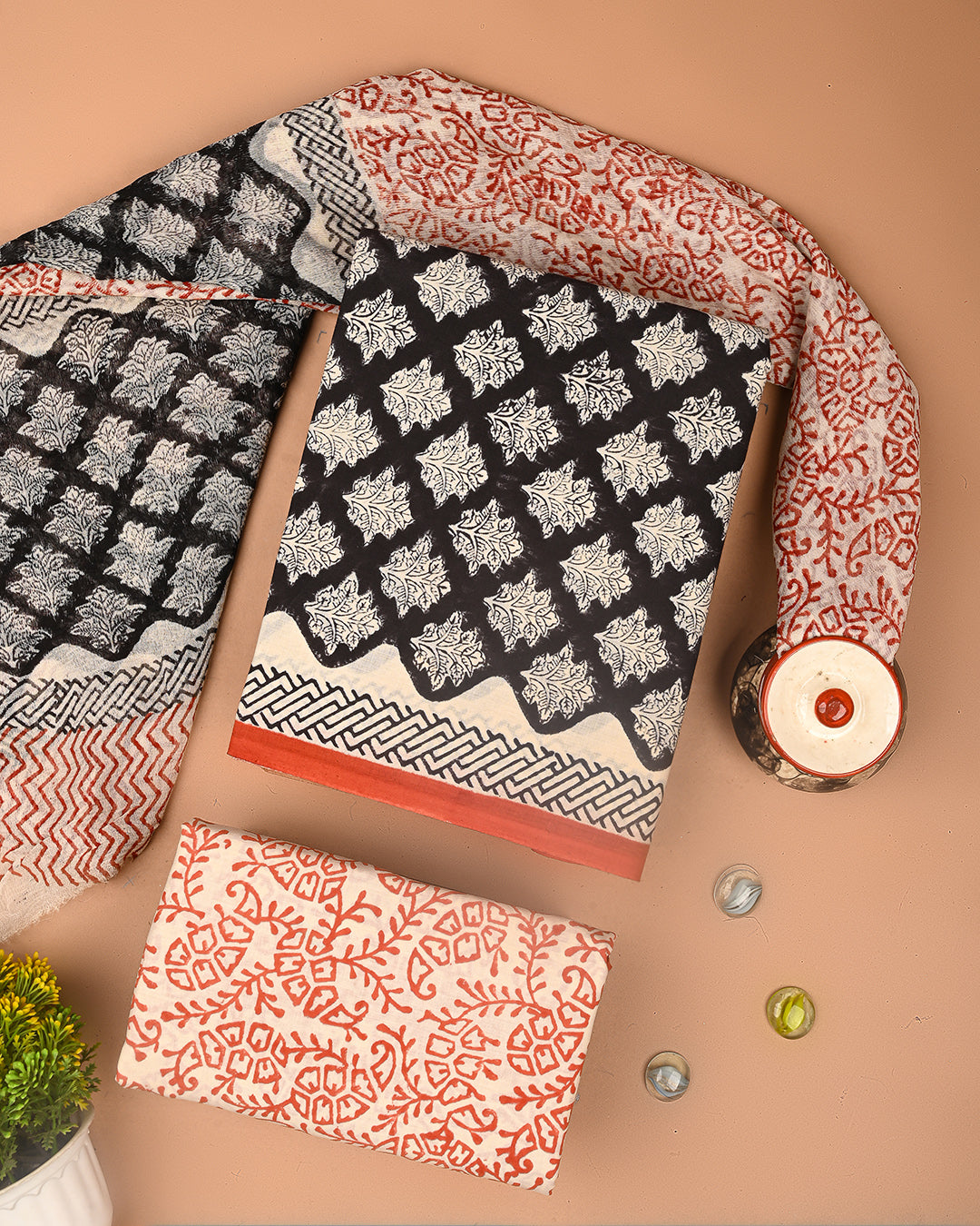 Tradiitional Sanganeri Printed Cotton Suit With Chiffon Dupatta (BSCOTCH99)