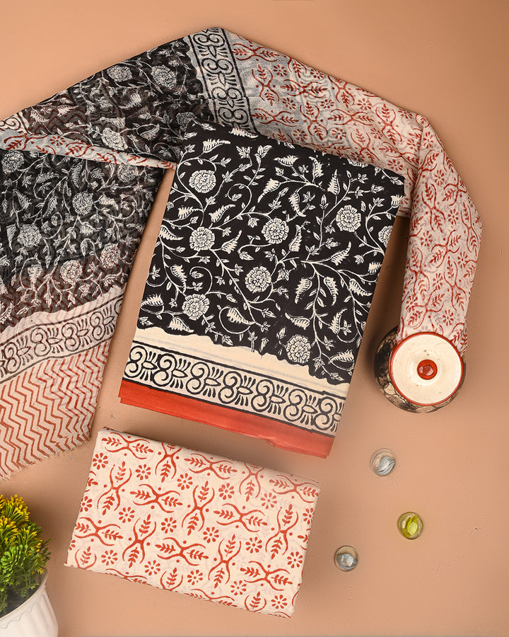 Premium Sanganeri Printed Cotton Suit With Chiffon Dupatta (BSCOTCH90)