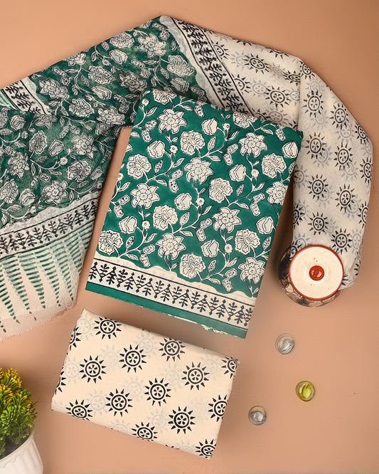 Premium Sanganeri Printed Cotton Suit With Chiffon Dupatta (BSCOTCH96)