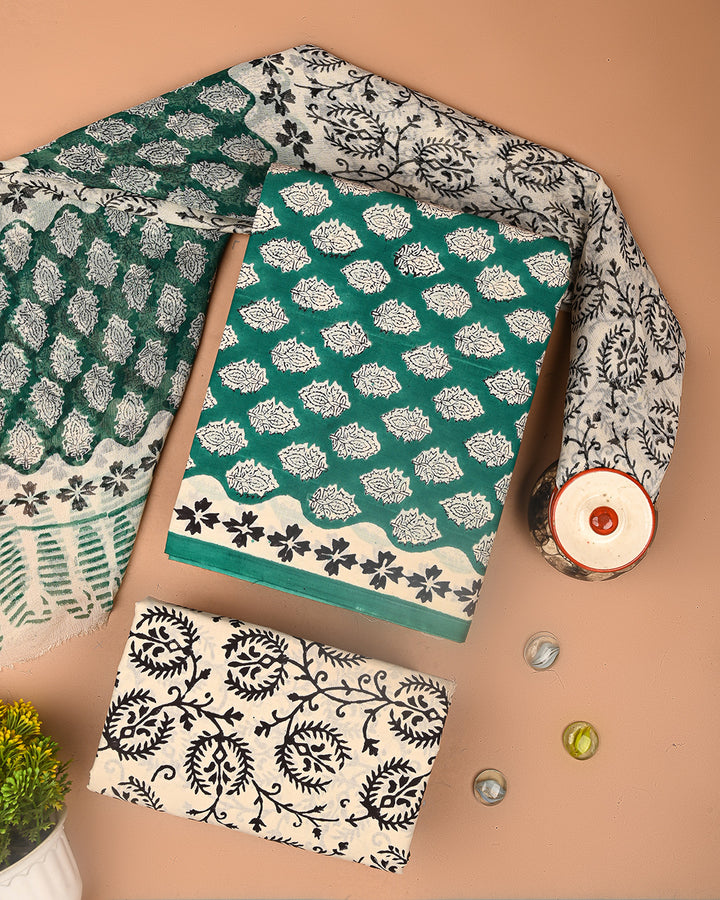 Premium Sanganeri Printed Cotton Suit With Chiffon Dupatta (BSCOTCH60)
