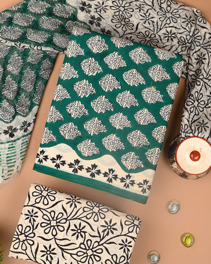 Premium Sanganeri Printed Cotton Suit With Chiffon Dupatta (BSCOTCH92)