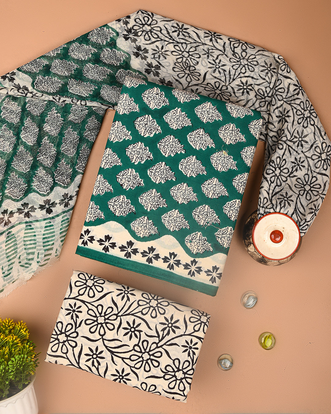 Premium Sanganeri Printed Cotton Suit With Chiffon Dupatta (BSCOTCH92)