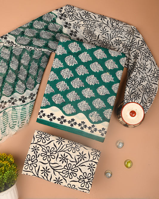 Premium Sanganeri Printed Cotton Suit With Chiffon Dupatta (BSCOTCH92)