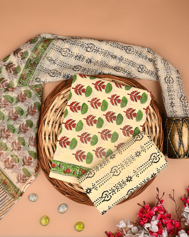 Exclusive Hand Block Print Cotton Suit With Kota Doria Dupatta(BSCOTKO111)