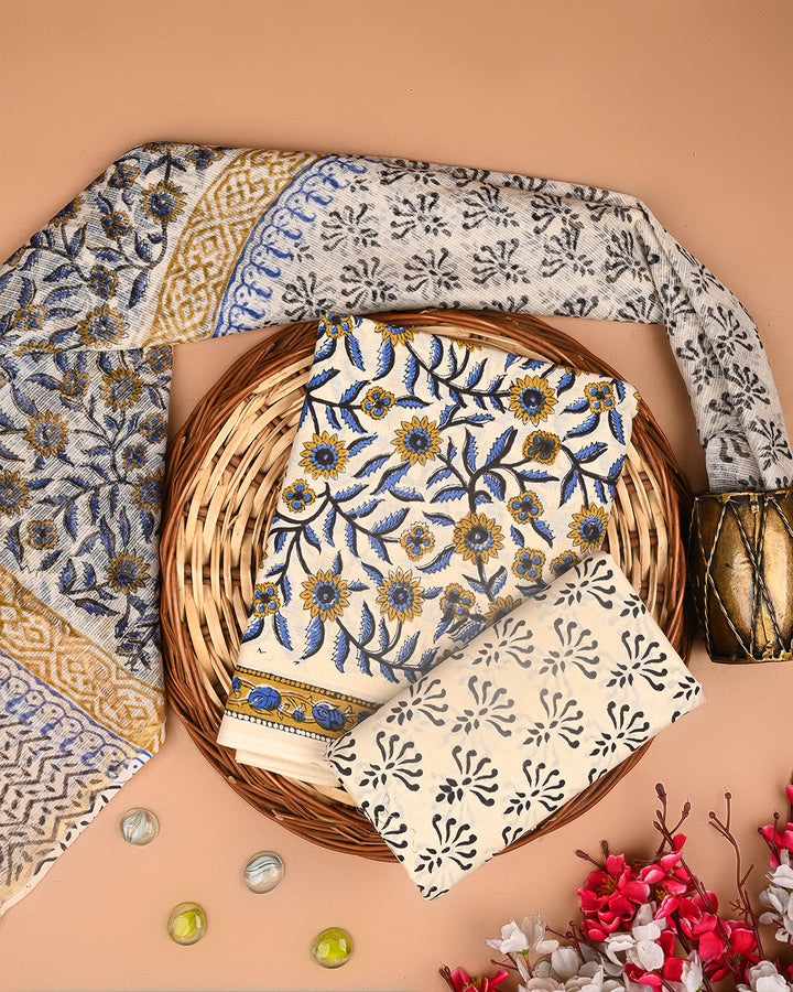 Exclusive Hand Block Print Cotton Suit With Kota Doria Dupatta(BSCOTKO113)