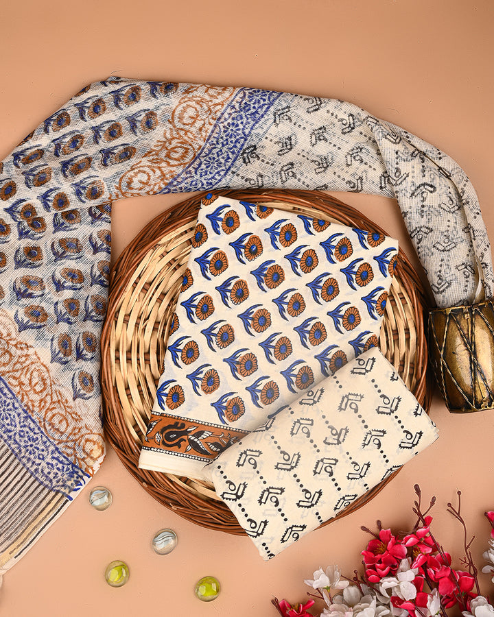 Elegant Hand Block Print Cotton Suit With Kota Doria Dupatta(BSCOTKO109)