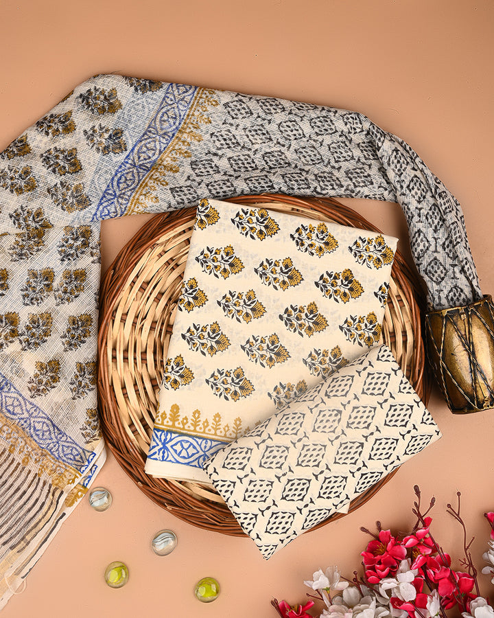 Exclusive Hand Block Print Cotton Suit With Kota Doria Dupatta(BSCOTKO110)