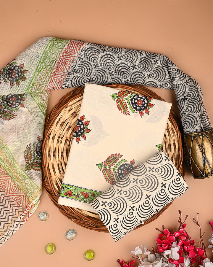 Exclusive Hand Block Print Cotton Suit With Kota Doria Dupatta(BSCOTKO114)