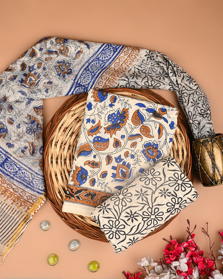 Exclusive Hand Block Print Cotton Suit With Kota Doria Dupatta(BSCOTKO112)