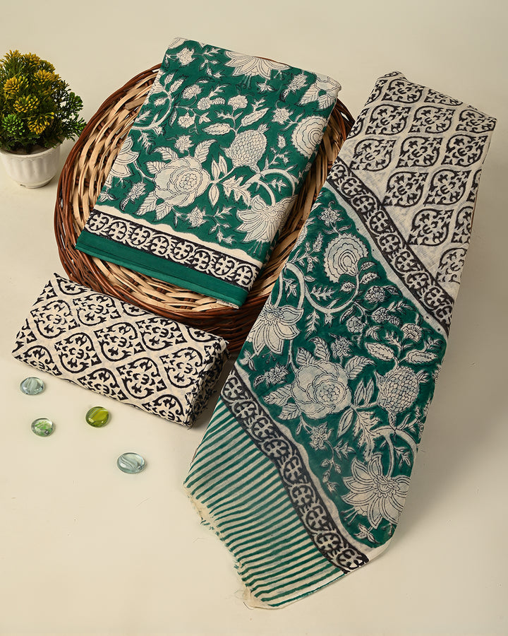 Premium Sanganeri Printed  Cotton Suit With Cotton Dupatta (BSCOTMU99)