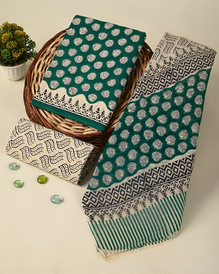 Premium Sanganeri Printed  Cotton Suit With Cotton Dupatta (BSCOTMU98)