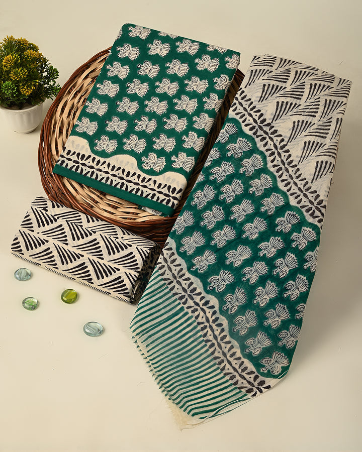 Premium Sanganeri Printed  Cotton Suit With Cotton Dupatta (BSCOTMU97)