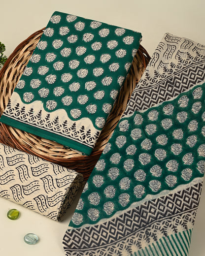 Premium Sanganeri Printed  Cotton Suit With Cotton Dupatta (BSCOTMU98)