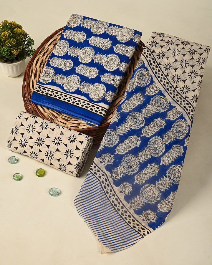 Premium Sanganeri Printed  Cotton Suit With Cotton Dupatta (BSCOTMU95)
