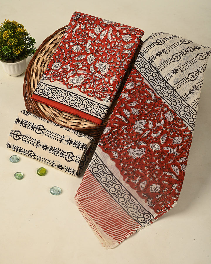 Premium Sanganeri Printed  Cotton Suit With Cotton Dupatta (BSCOTMU108)
