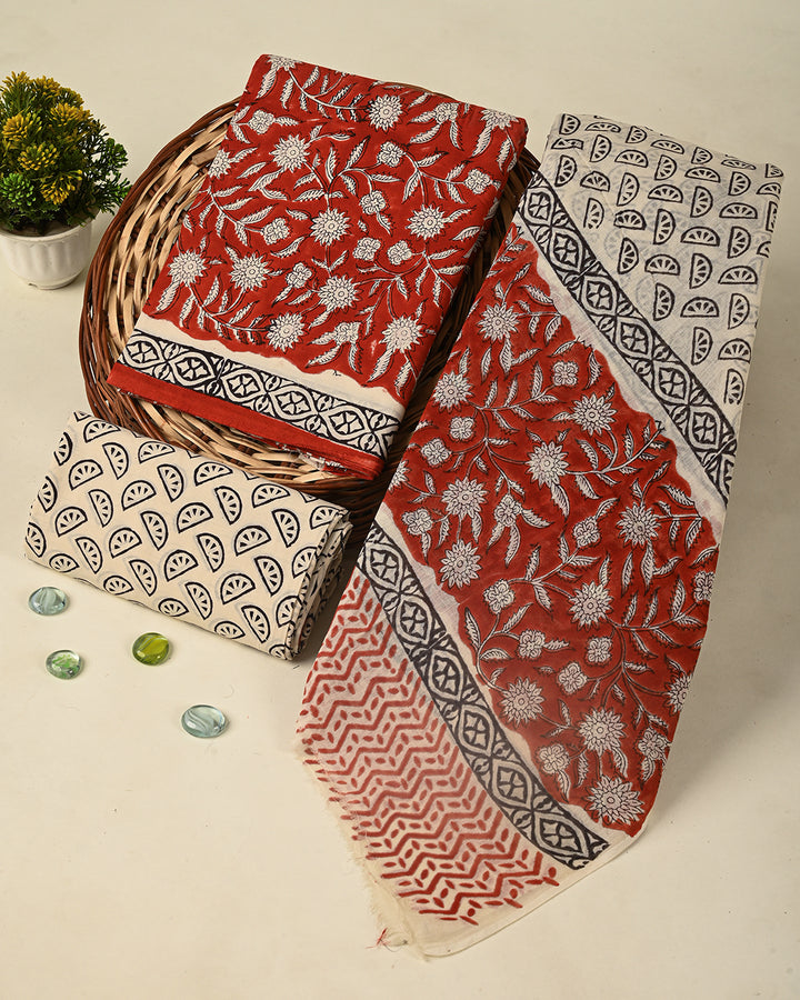 Premium Sanganeri Printed  Cotton Suit With Cotton Dupatta (BSCOTMU109)