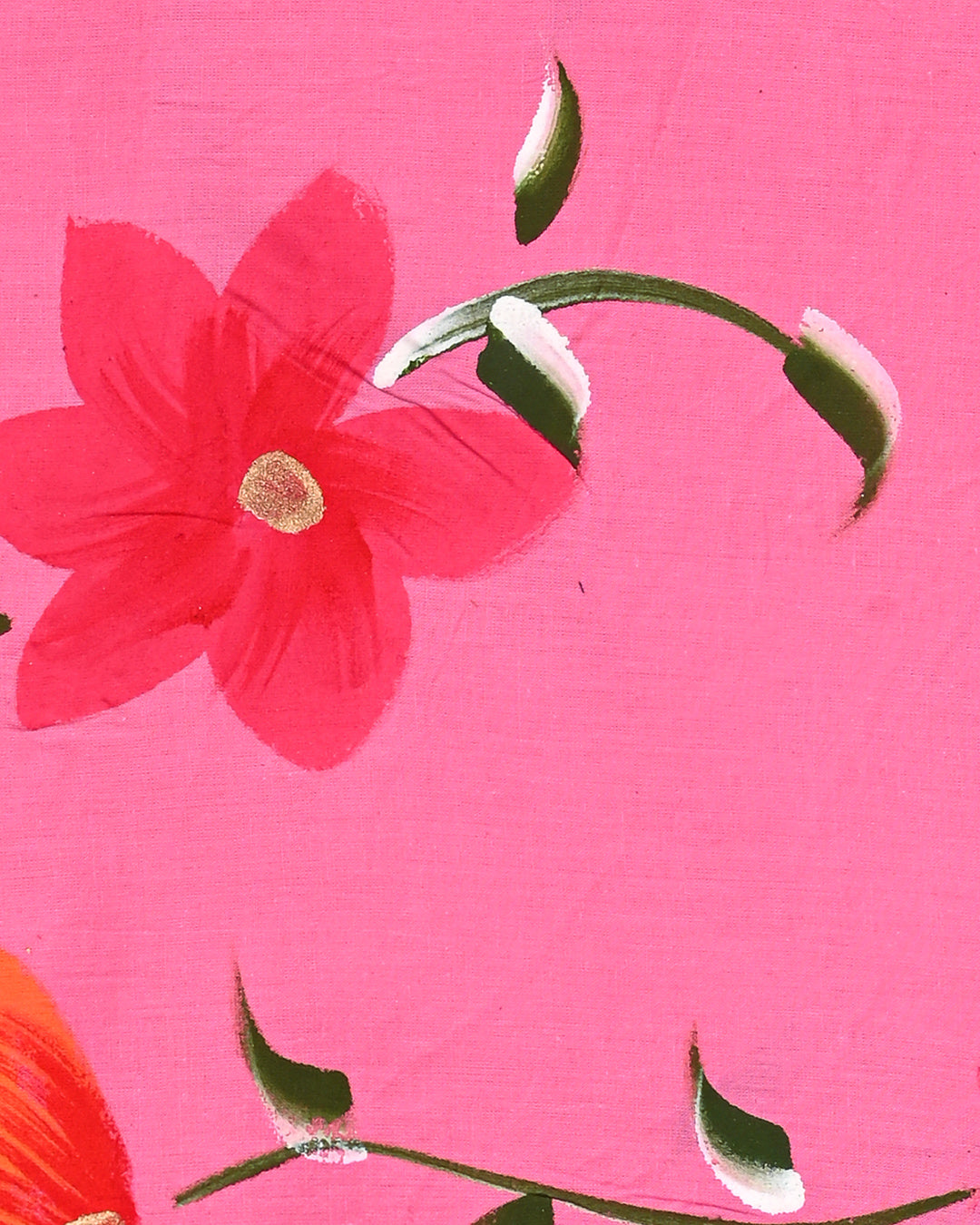 New Pink Floral Hand Painted Cotton Suit Sets With Chiffon Dupatta (BSCOTCH74)