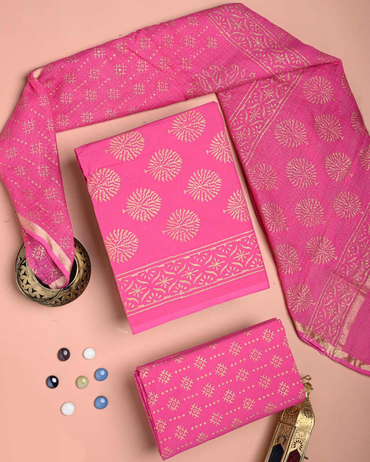 Exclusive Hand Block Print Cotton Suit With Kota Doria Dupatta(BSCOTKO87)
