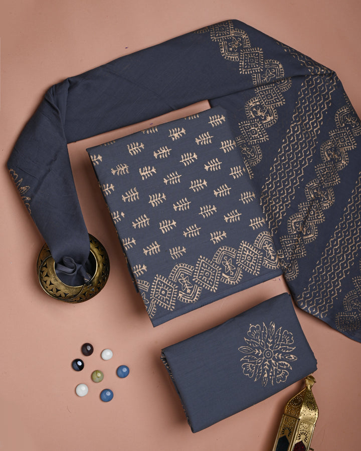 New Exclusive Gold print Cotton Suit With Cotton Dupatta (BSCOTMU59)