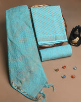 Sky Blue Hand Block Printed Cotton Suit With Chnaderi Dupatta BSCD35