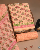 Peach Hand Block Printed Cotton Suit With Chnaderi Dupatta BSCD06