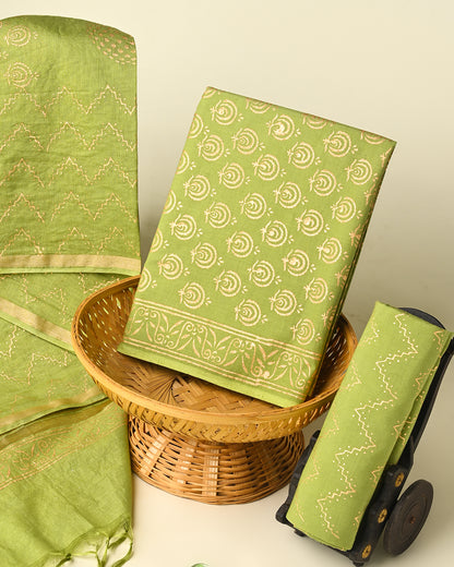 Hand Block Printed Cotton Suit With Chnaderi Dupatta BSCD01
