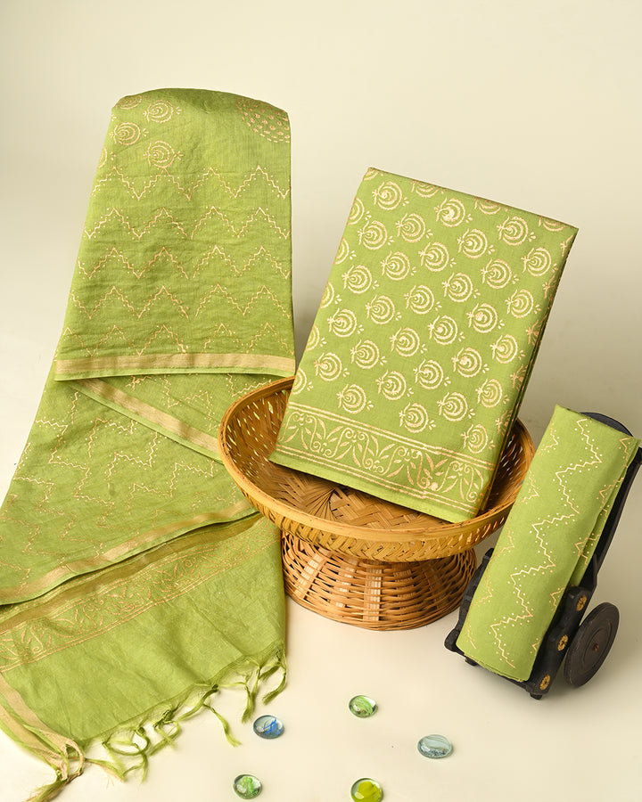 Hand Block Printed Cotton Suit With Chnaderi Dupatta BSCD01