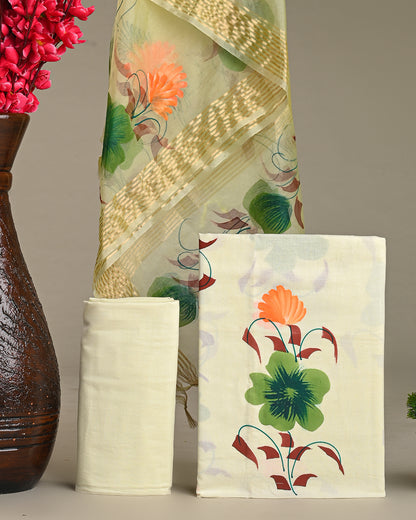 New  Hand Block Printed Cotton Suit With Chnaderi Dupatta BSCOD02