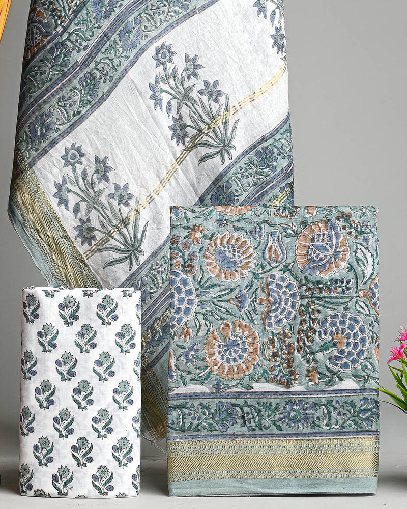 Premium Sanganeri Print Maheshwari Silk Suit Set (BSMH01)