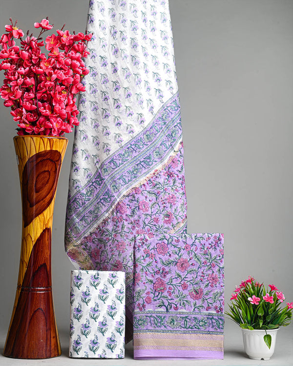 Premium Sanganeri Print Maheshwari Silk Suit Set (BSMH03)