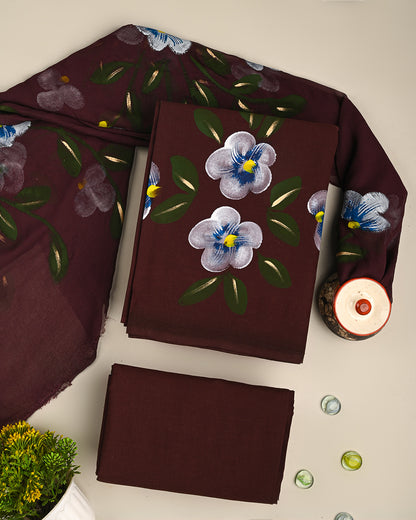 Exclusive Hand Painted Cotton Suit With Chiffon Dupatta CFCOTCH59